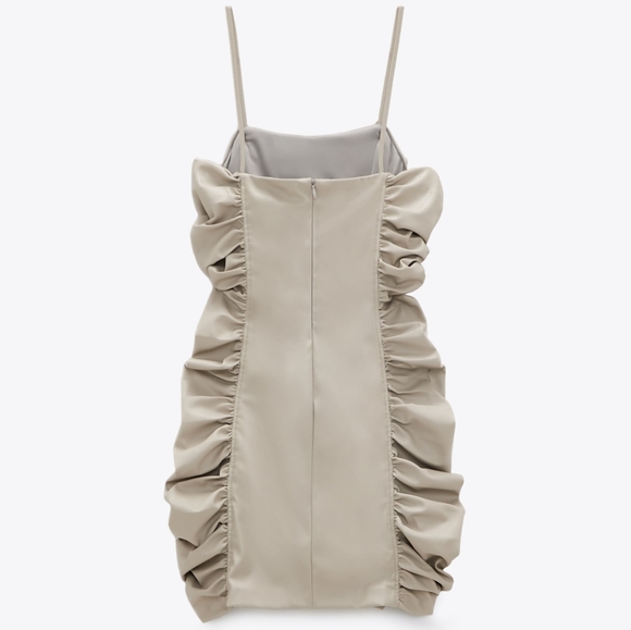 NWT ZARA | Faux Leather Draped Dress Stone - Picture 7 of 8